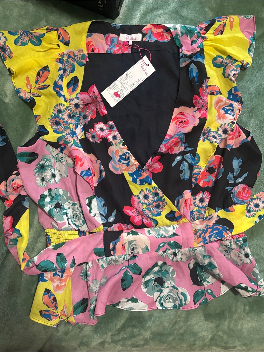 Parker Multicolor Floral Ruffle Wrap Blouse